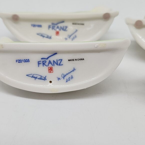 Set Of 4 Franz Porcelain Lily Place Holders Green & White Floral Design - Picture 6 of 6